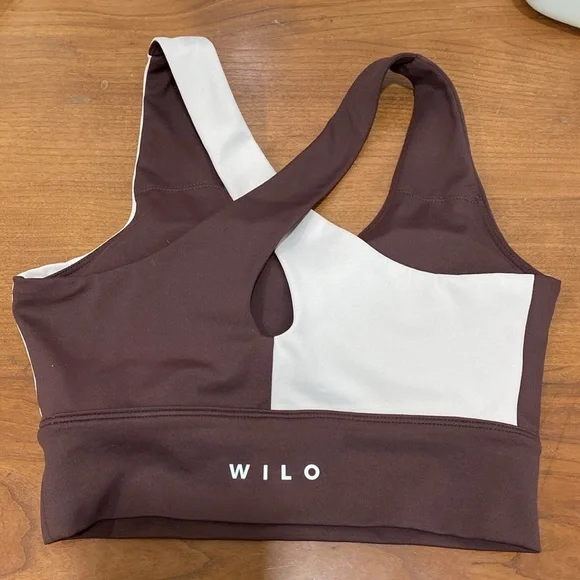 Wilo Color Block Brown Cream Athletic V Neck Polyester Spandex Sports Bra XS - Picture 2 of 5